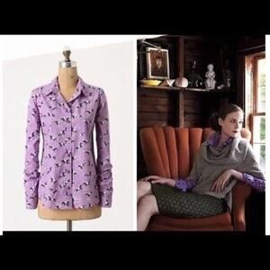 Anthropologie Odille Horse Button Up Shirt Purple Womens 4 Small Western Novelty